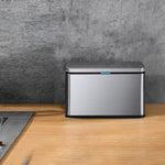 Space-saving stainless steel waste bin with lid for kitchen and bathroom