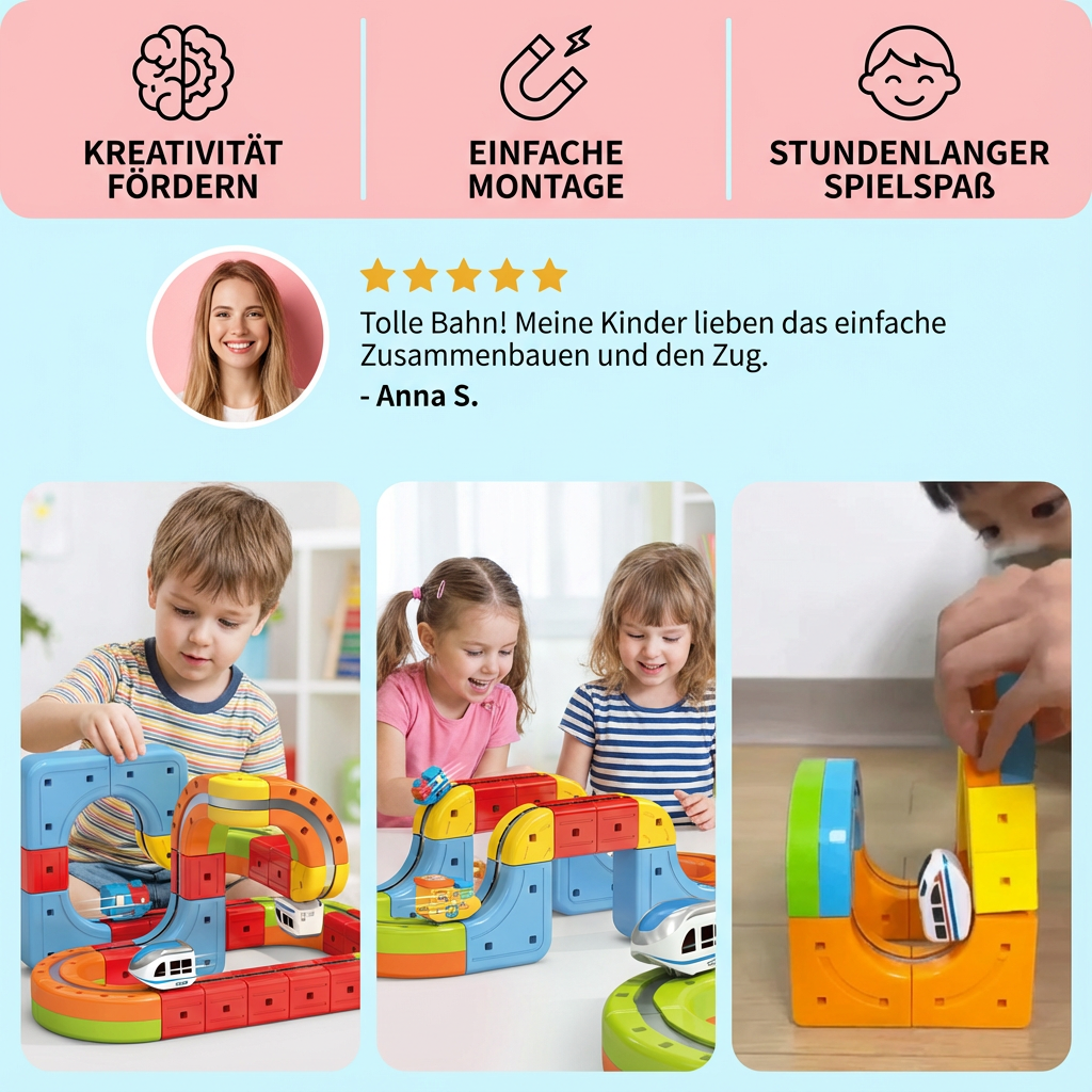 Kinderspielzeug mit Magnetischen Würfeln und Schienen