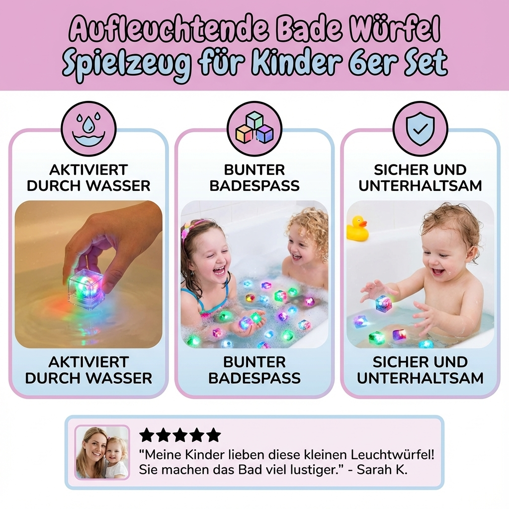 Badewürfel Spielzeug für Kinder – 6 Stück mit Leuchteffekt