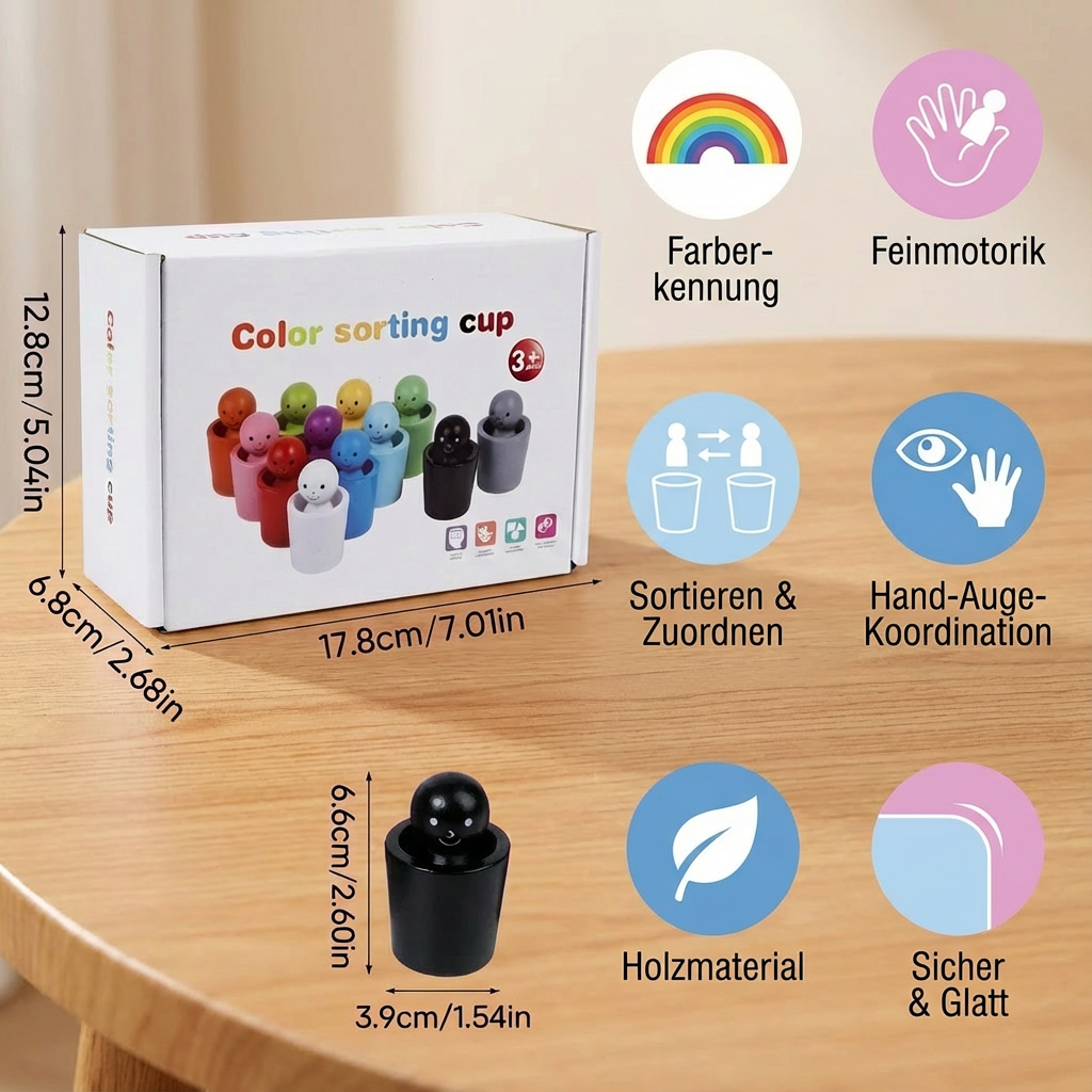 Holz Lernspiel mit Sortierbechern für Farben nach Montessori