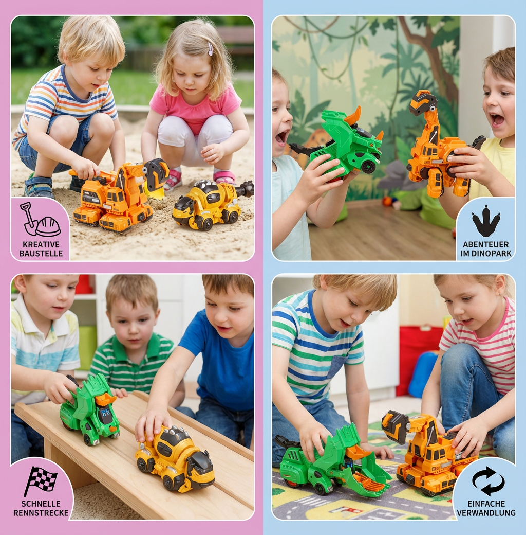 Verwandlungsautos mit Dinosaurier-Motiven