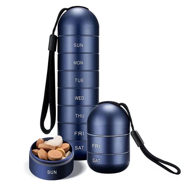 Wasserdichter Aluminium Pillenorganisator mit 7 Fächern – MediSafe Wochenbox
