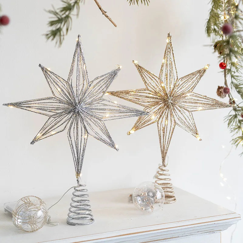 Festlicher Goldstern mit LED-Beleuchtung für den Weihnachtsbaum