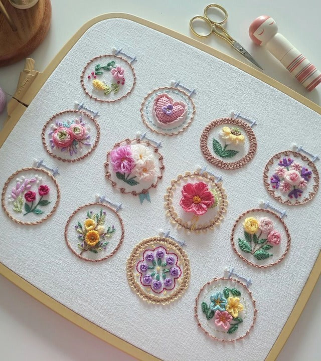 Blumen-Stickset für Einsteiger – 12 Designs, Komplettset