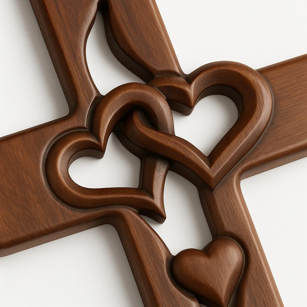 Holzkreuz Wanddekoration mit Verschlungenen Herzen