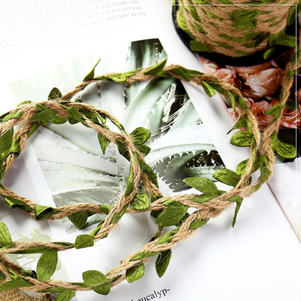Natural Leaf Garland made of Jute and Polyester | 10 m Decorative Rope for Parties and Home