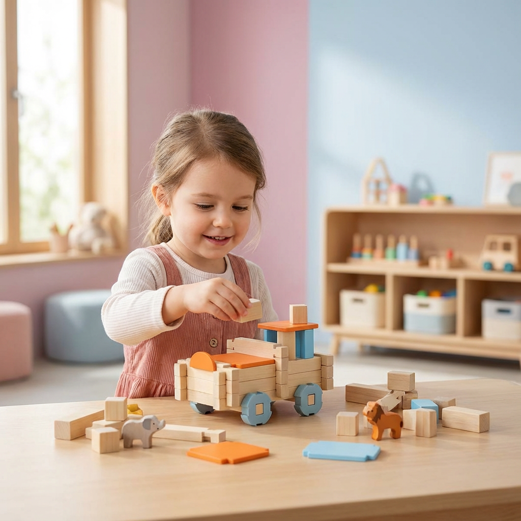 Holz-Baustein Set im Montessori-Stil – Stapel- und Konstruktionsspielzeug