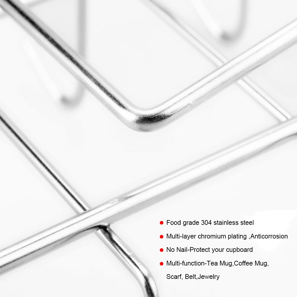 Practical Mug Holder for Under Shelves | 10 Stainless Steel Hooks | 27.5 cm