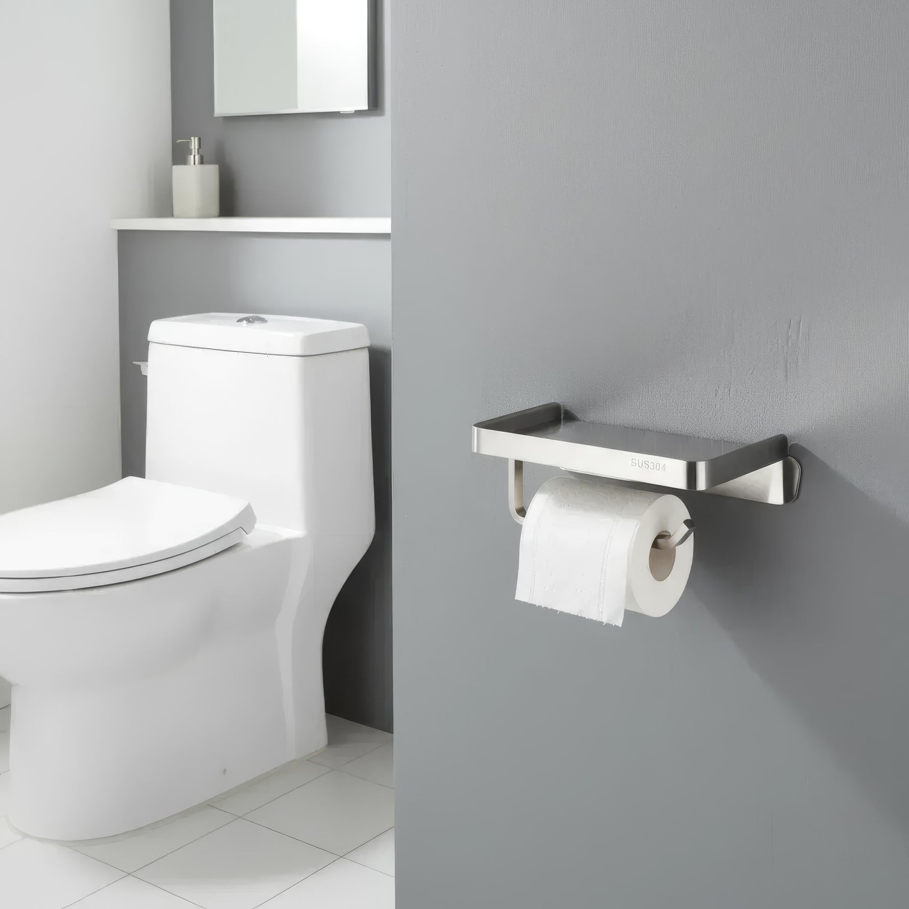 Eleganter Badezimmer-Rollenhalter mit praktischer Ablage