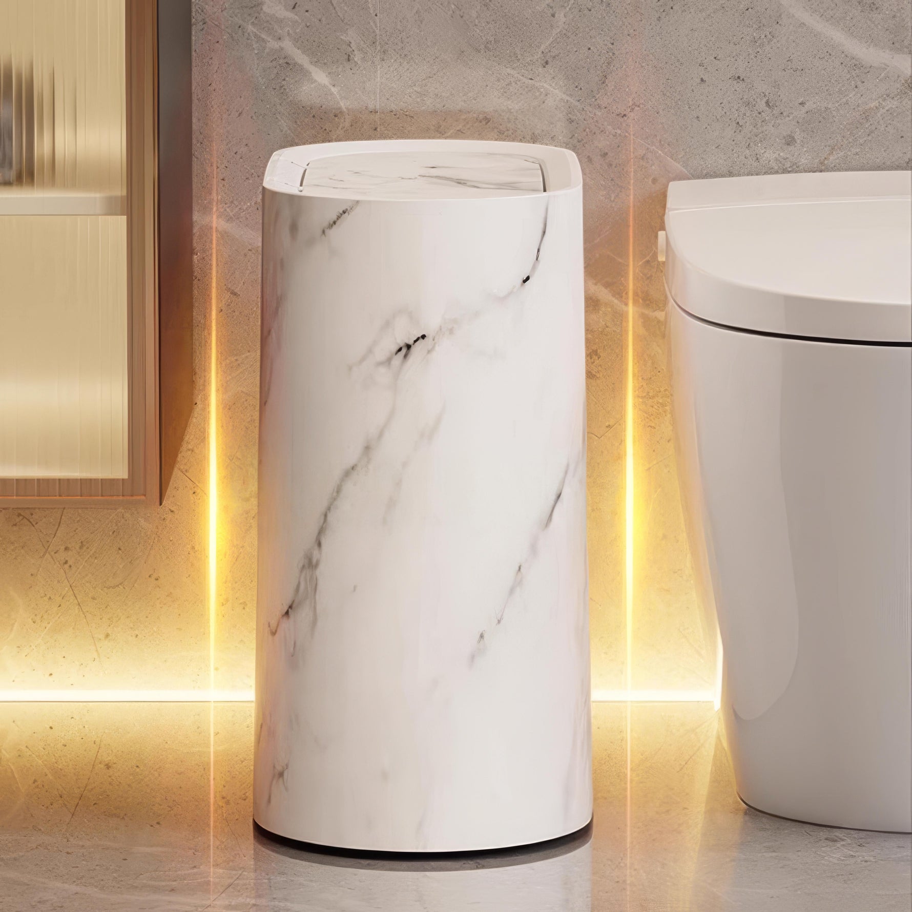 Stylish waste bin with an elegant marble look for kitchen & bathroom