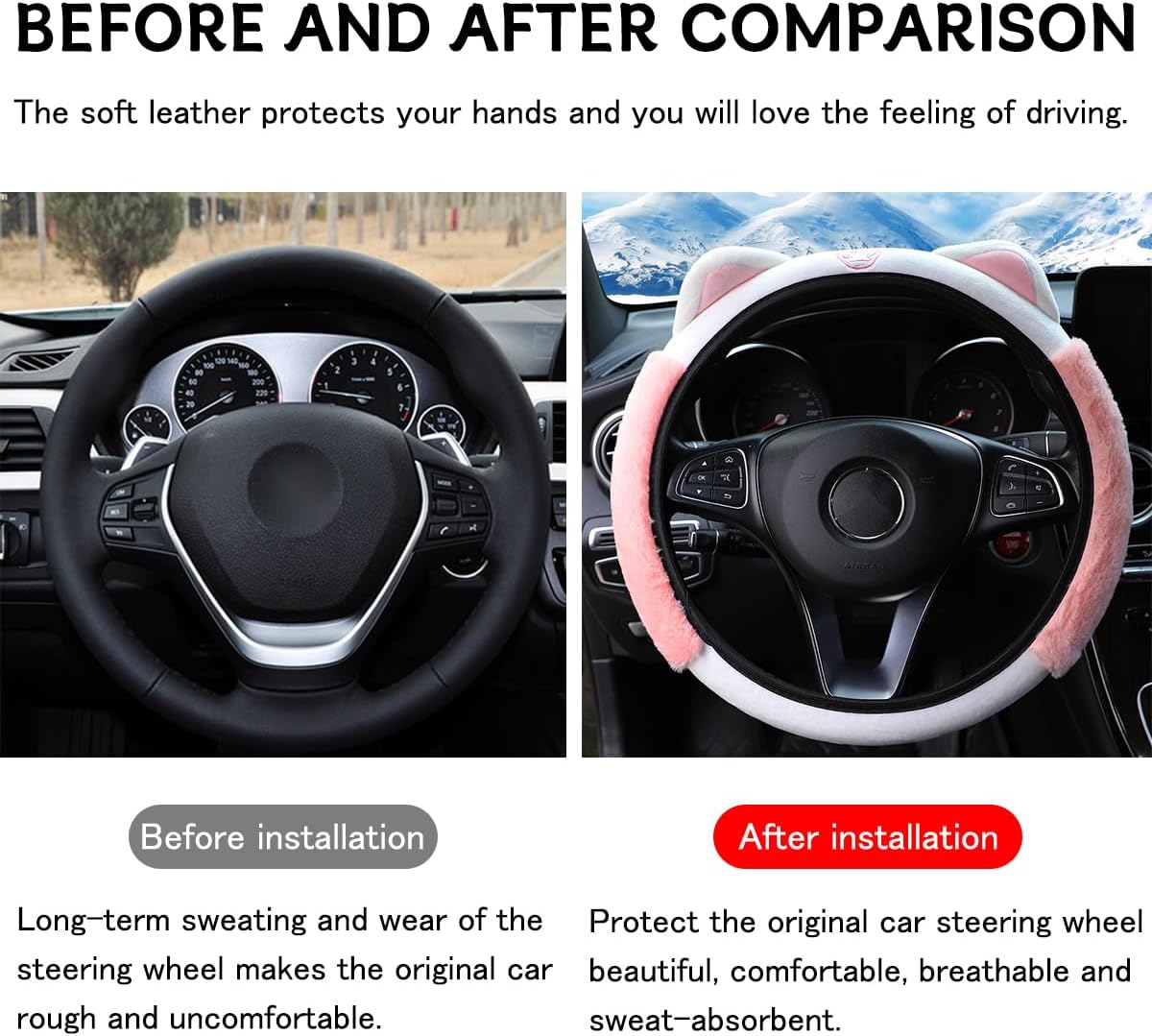 Cozy Steering Wheel Cover with Playful Ear Design