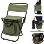 Komfortabler Campingstuhl mit Kühltasche für unterwegs