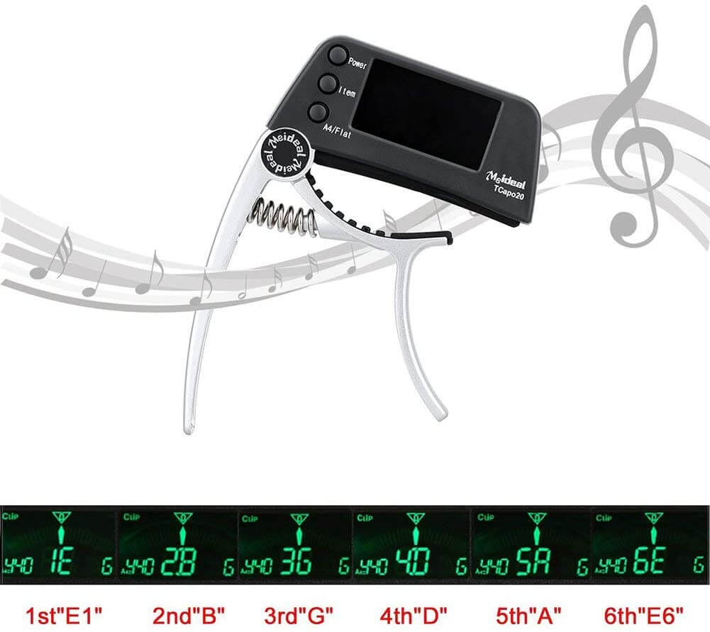 2-in-1 Gitarren Zubehör mit LCD-Bildschirm – Kapodaster & Stimmgerät