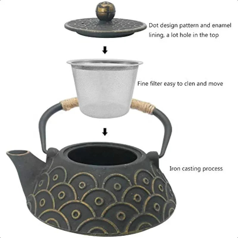 Gusseiserne Teekanne mit Edelstahl-Infuser für losen Tee