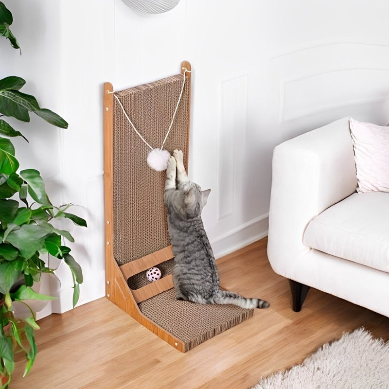 L-förmiger Kratzbaum für Katzen mit Spielball und vielseitigem Design