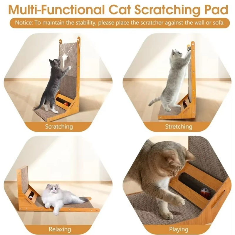 L-förmiger Kratzbaum für Katzen mit Spielball und vielseitigem Design