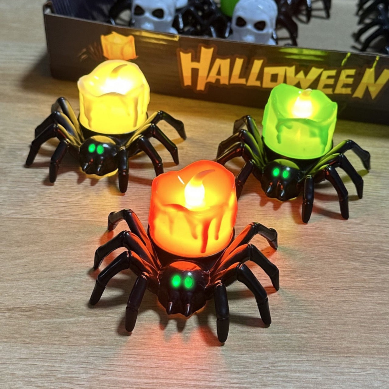 Gruselige Halloween-Dekoration – Spinnenrücken Ornament mit Kerzen und Augen