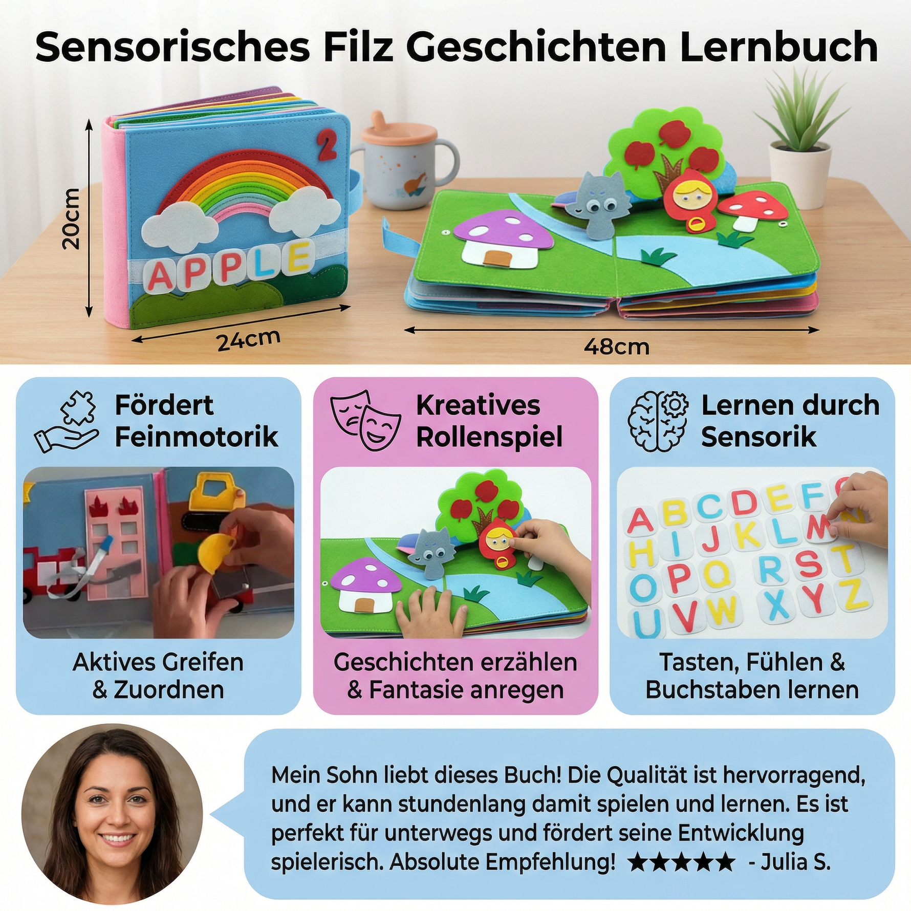 Montessori Lernbuch aus Filz – Sensorisches Geschichtenerzählen für Kinder