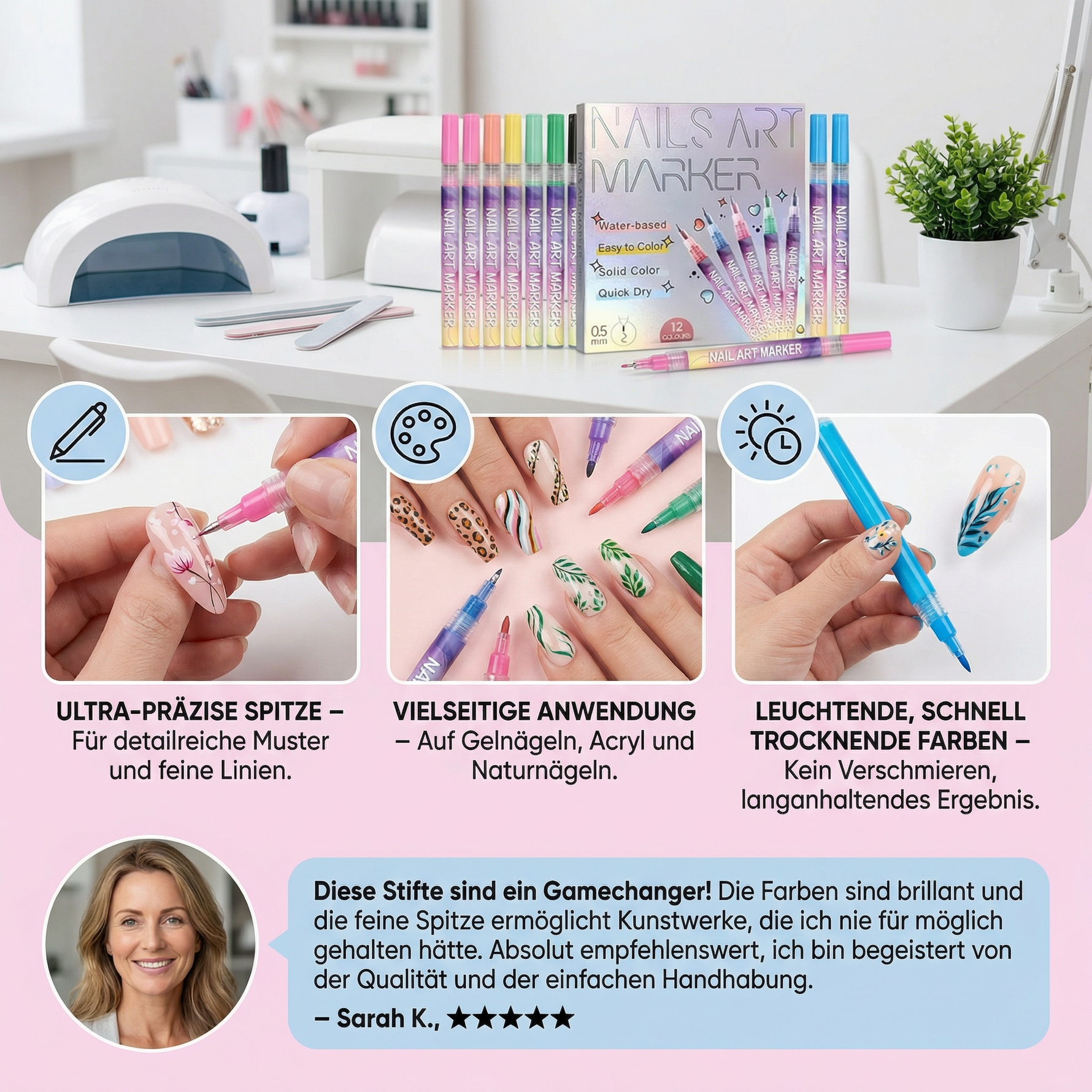 Präzisionsspitzen Nagelkunst Marker Set – Acrylstifte für filigrane Designs