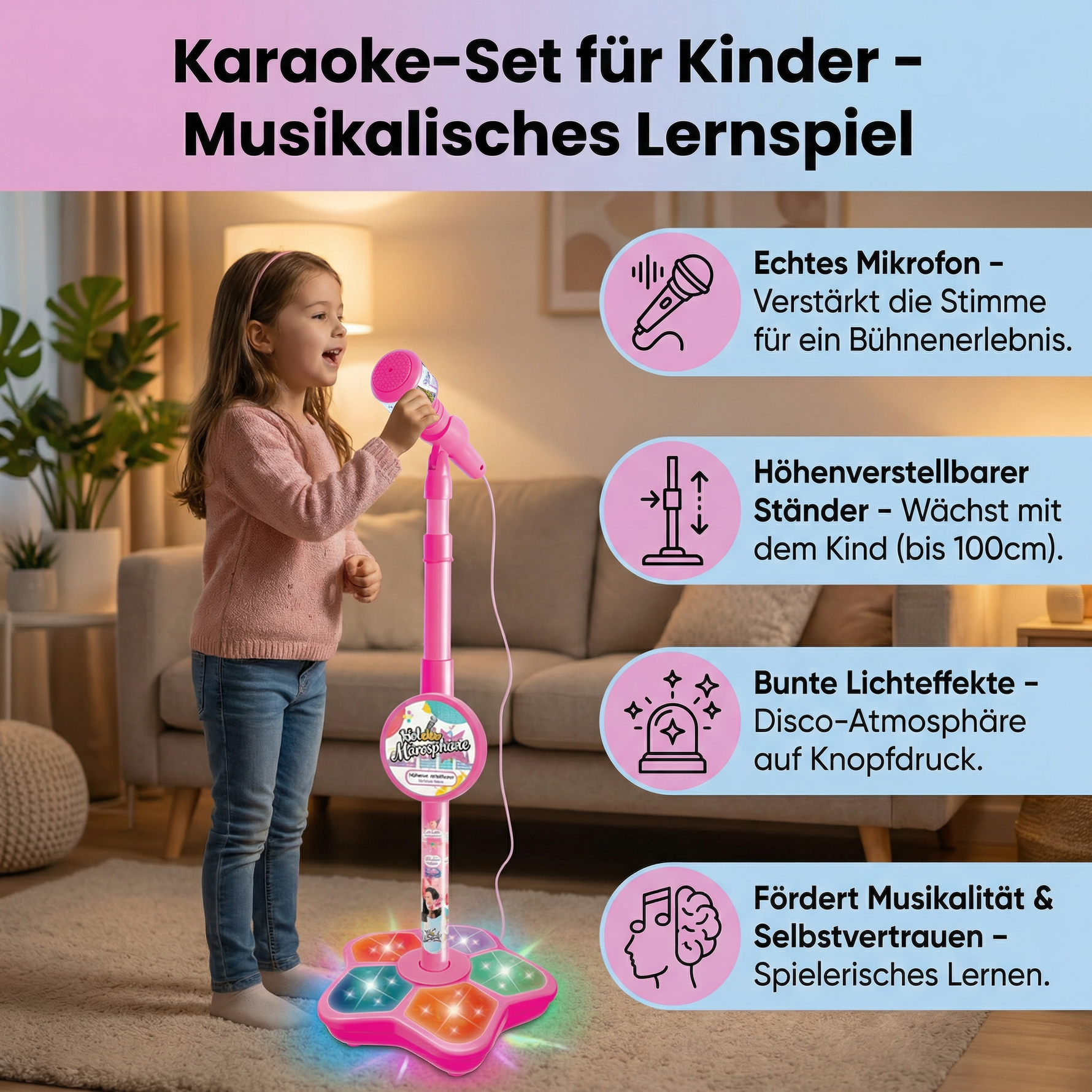 Kinder Karaoke-Set mit Mikrofon und Ständer – Lernspiel für Musik