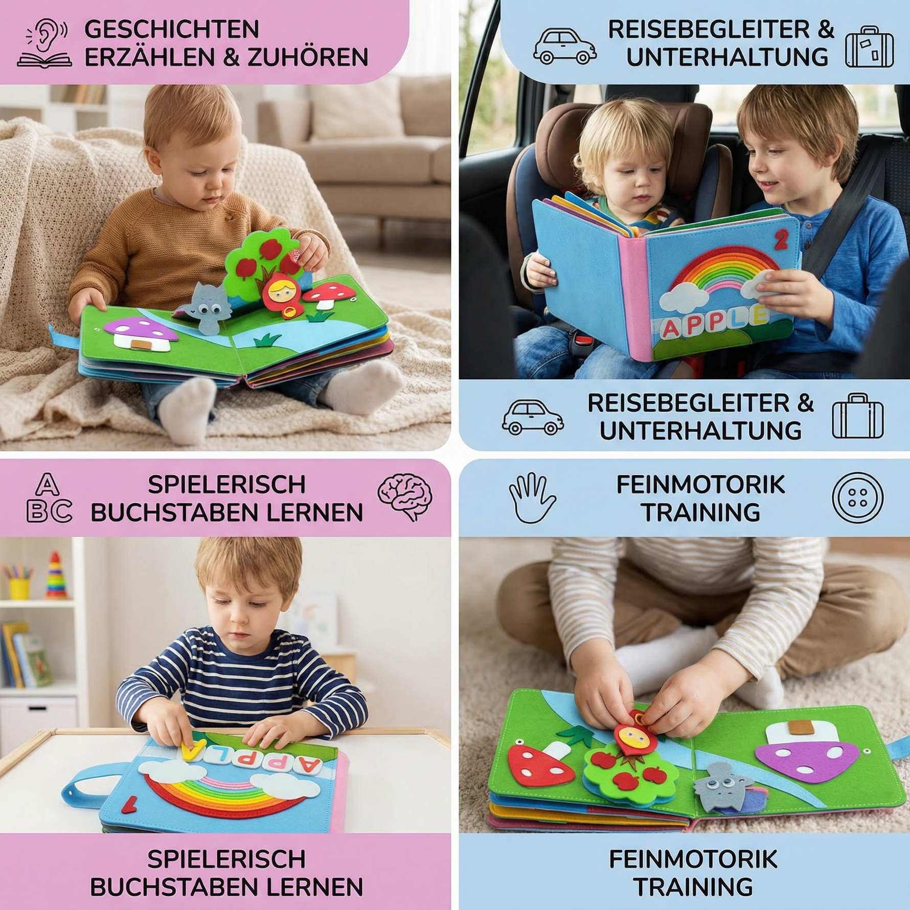 Montessori Lernbuch aus Filz – Sensorisches Geschichtenerzählen für Kinder