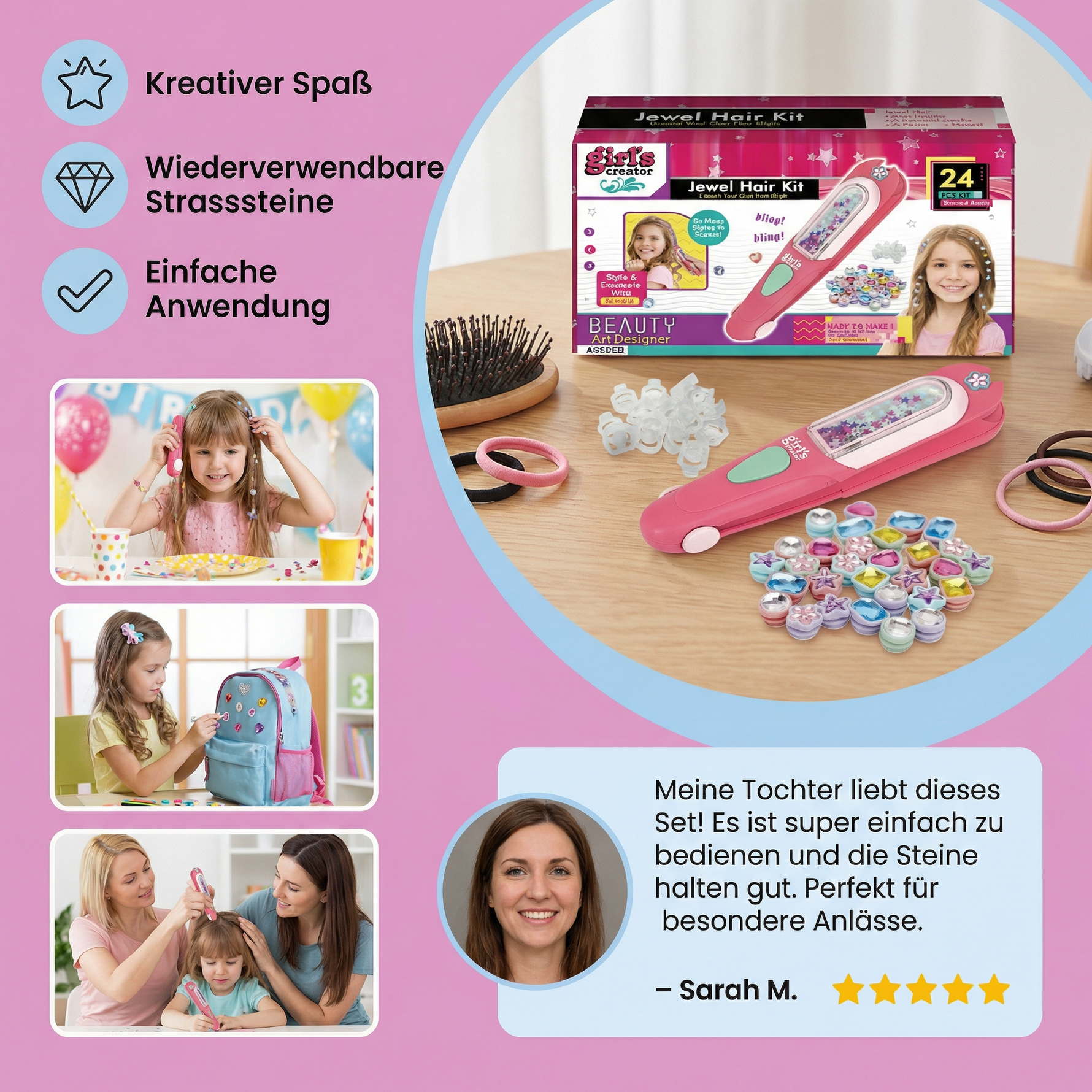 Styling-Set für Kinder mit wiederverwendbaren Haar-Glitzersteinen