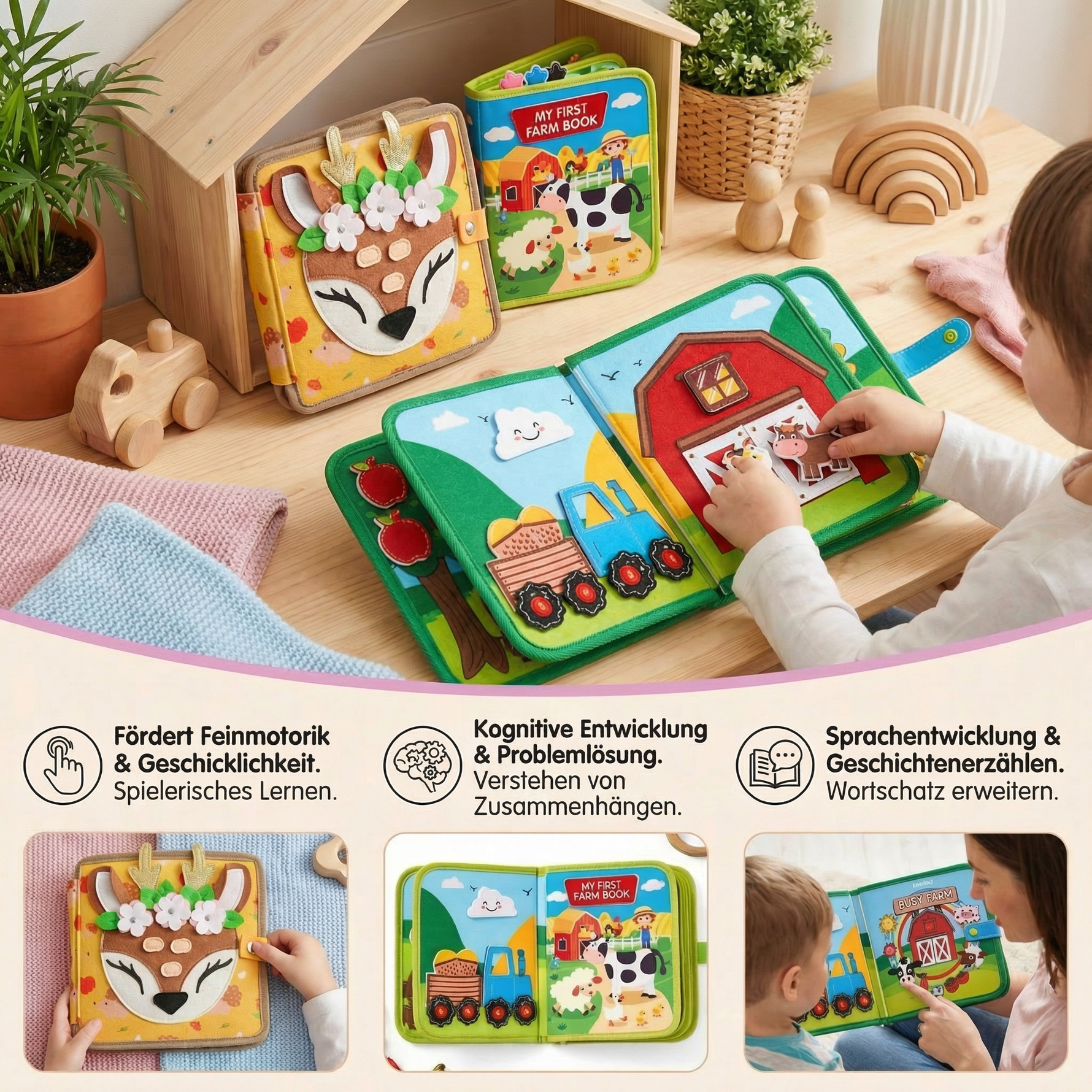 Lernbuch Set aus 3 Teilen für Montessori Spiel und Geschichten