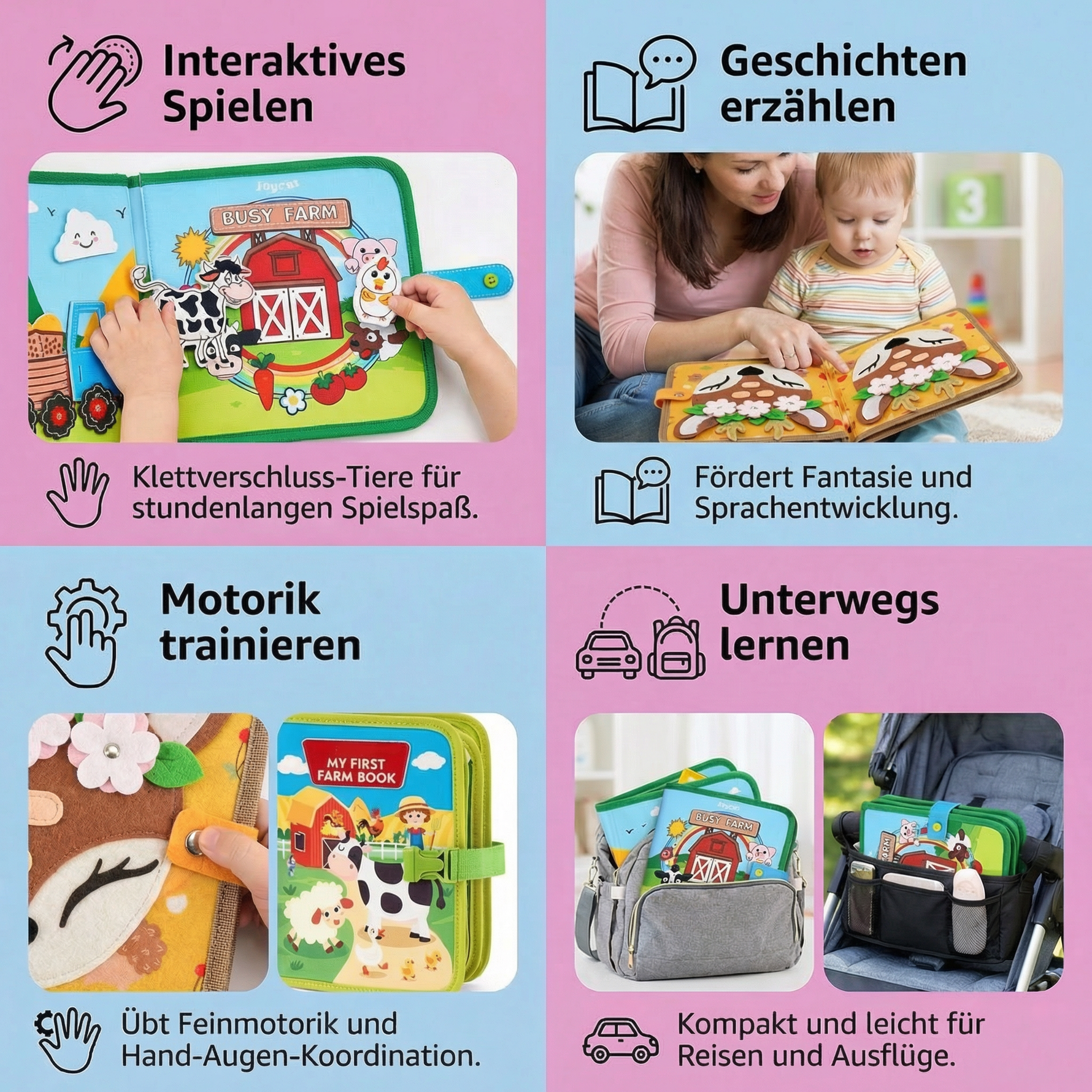 Lernbuch Set aus 3 Teilen für Montessori Spiel und Geschichten