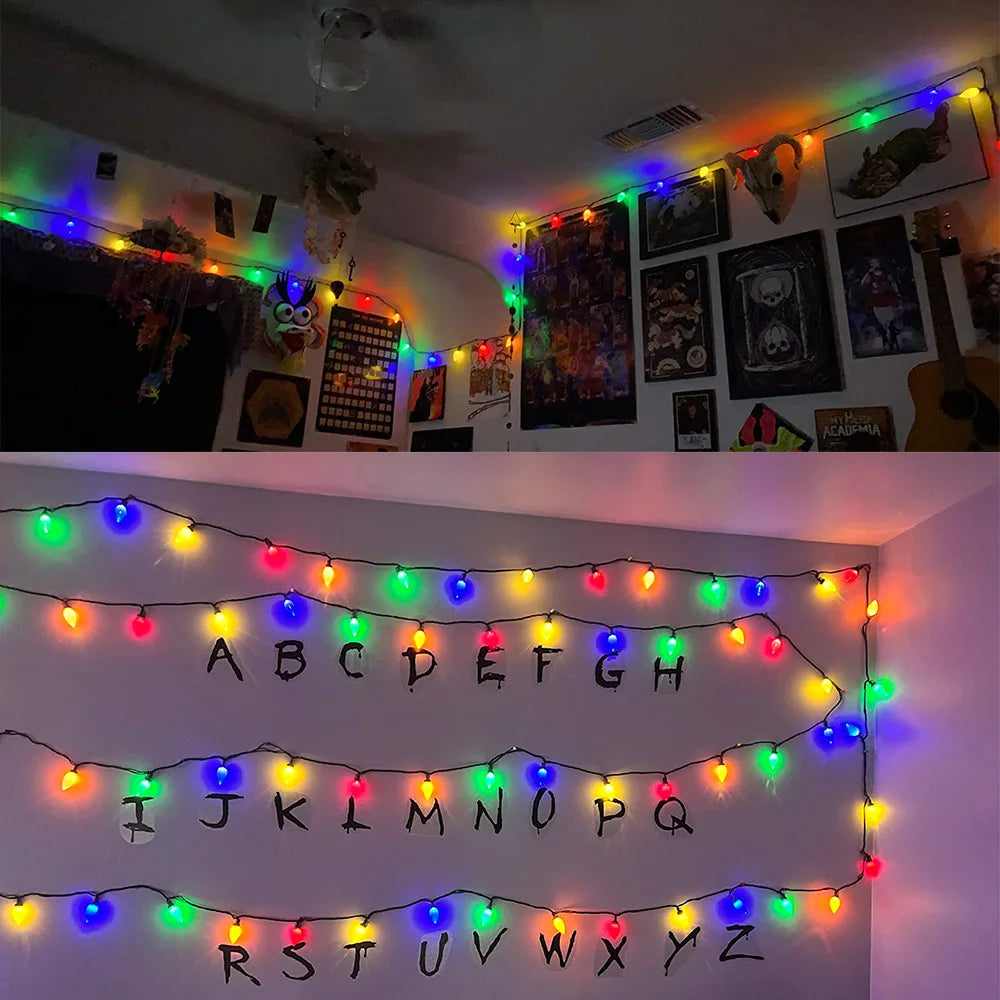 GlanzLicht LED Weihnachtslichter C7 | Klassischer Erdbeer-Stil | Mit Fernbedienung & Timer | Für Innen- und Außenbereich