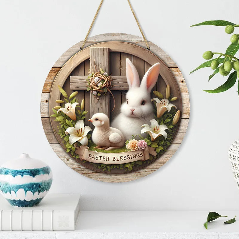 Spring Awakening – Charming Wooden Bunny Sign for Your Door