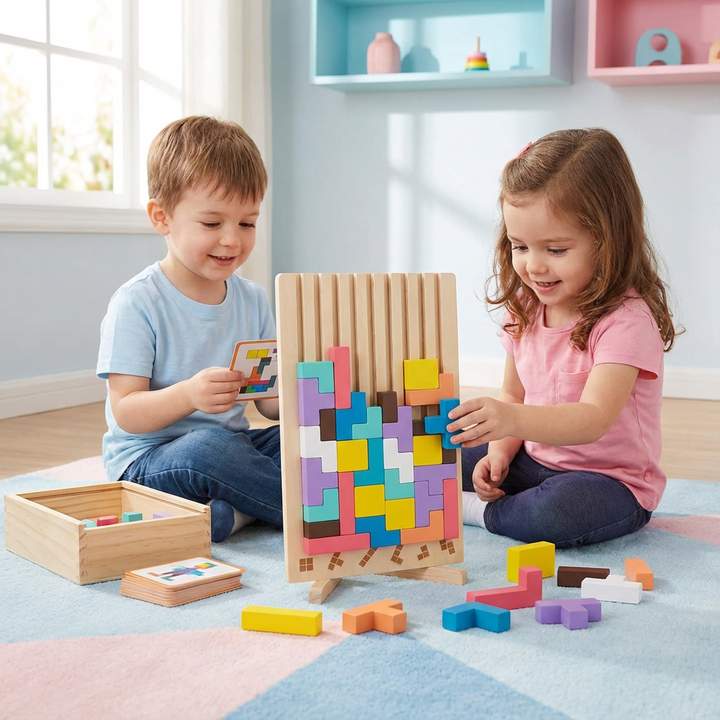 Holzspielzeug mit Montessori Bausteinen und Formen