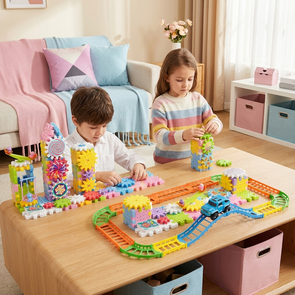 Montessori Spielzeug mit rotierenden Zahnrad-Bausteinen