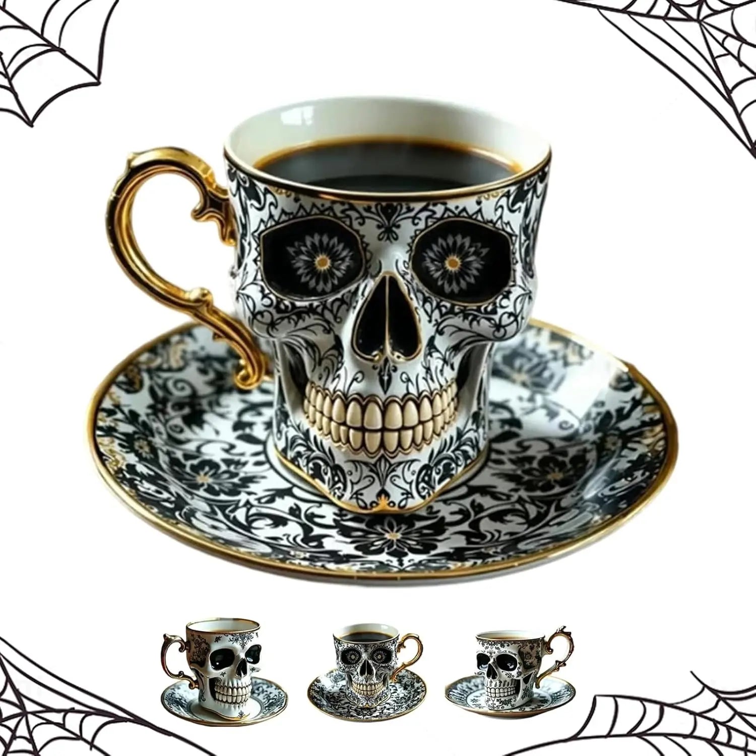 Gothic Schädel Becher Noctura – Handbemalte Dekoration mit Kunstmotiv