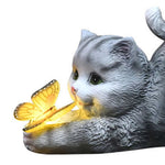 Magische Solar Katzenstatue | Wetterfest | Design mit Schmetterling