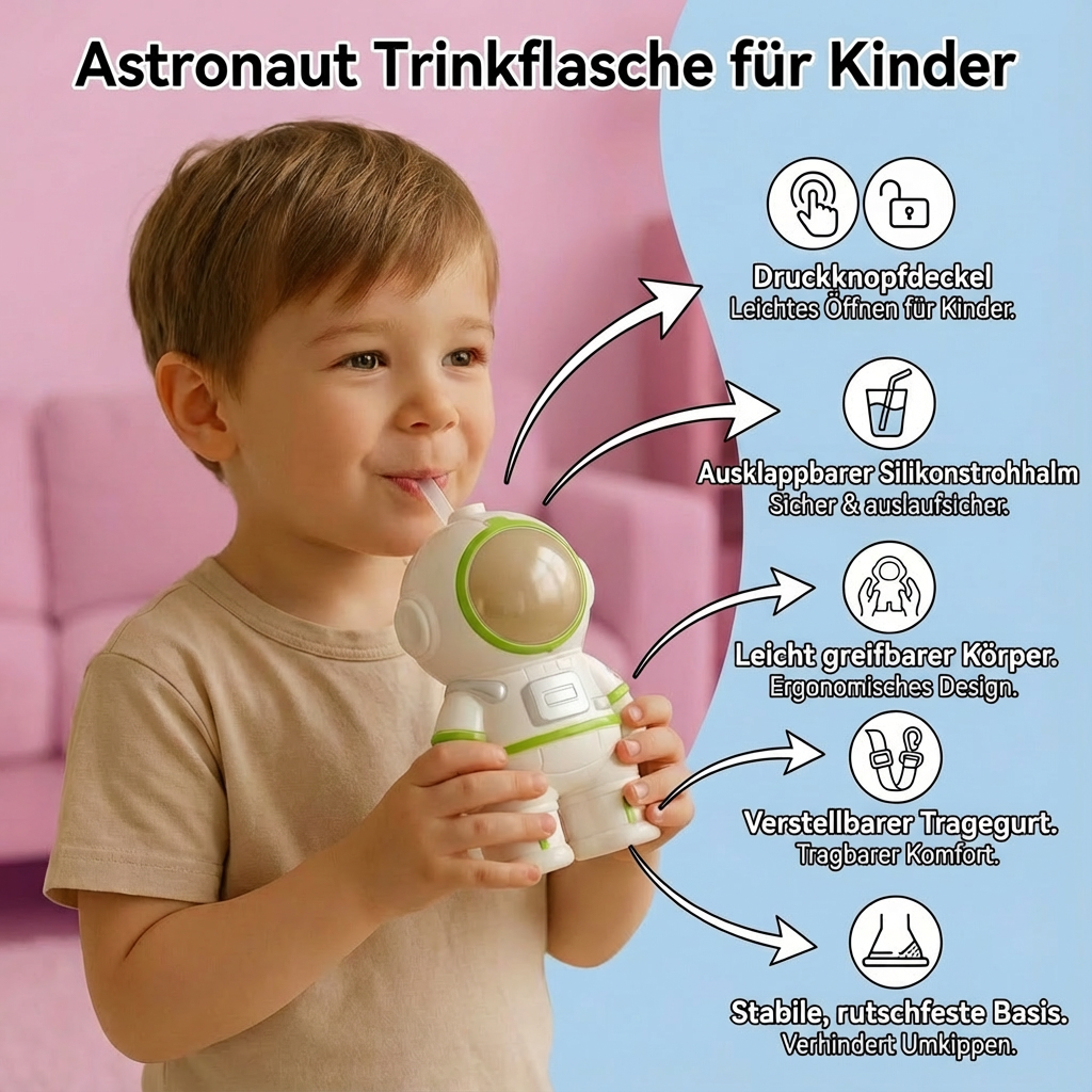 Trinkflasche für Kinder im Astronauten-Design