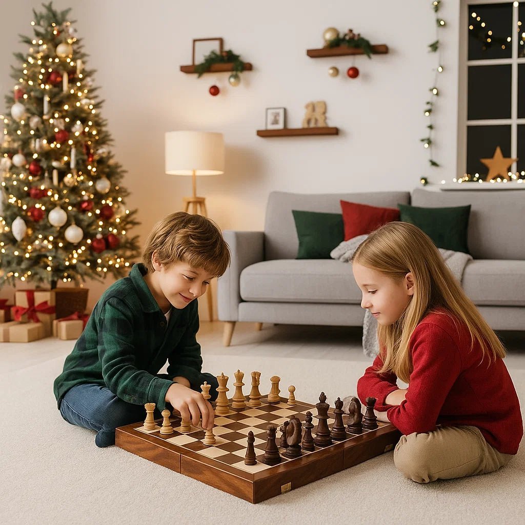 Classic Wooden Chess Set for All Genders with Foldable Walnut Board
