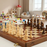 Classic Wooden Chess Set for All Genders with Foldable Walnut Board