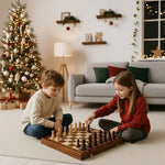 Classic Wooden Chess Set for All Genders with Foldable Walnut Board