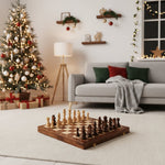 Classic Wooden Chess Set for All Genders with Foldable Walnut Board