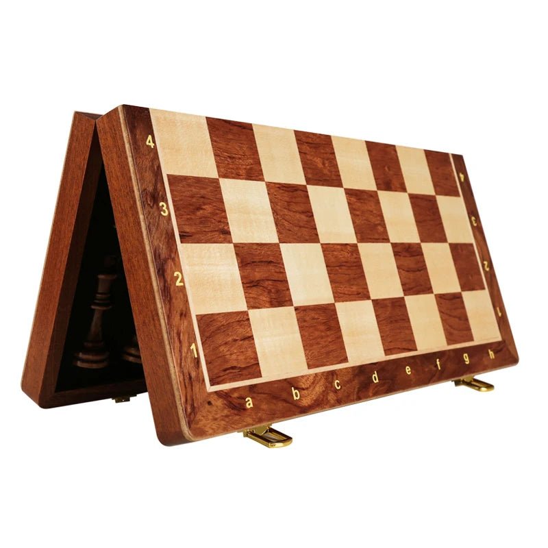 Classic Wooden Chess Set for All Genders with Foldable Walnut Board