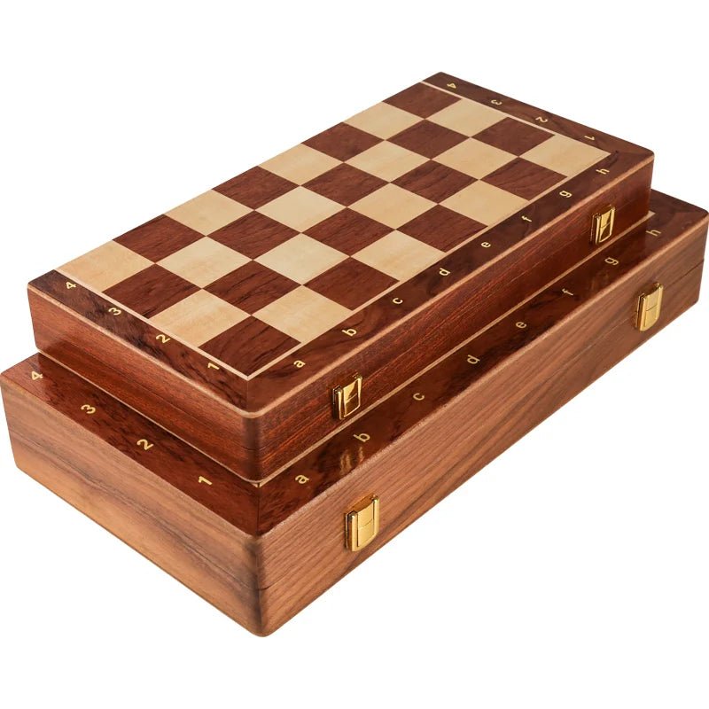 Classic Wooden Chess Set for All Genders with Foldable Walnut Board