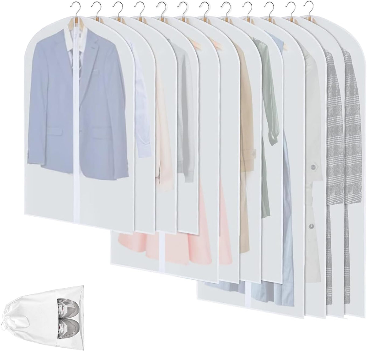 12 Clear Garment Bags for Clothes Protection - Unisex Set