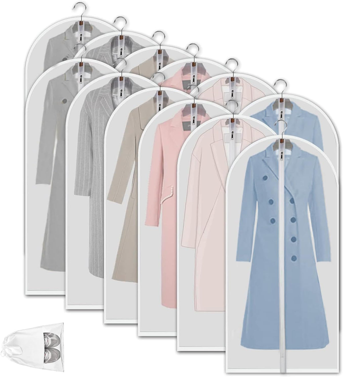 12 Clear Garment Bags for Clothes Protection - Unisex Set