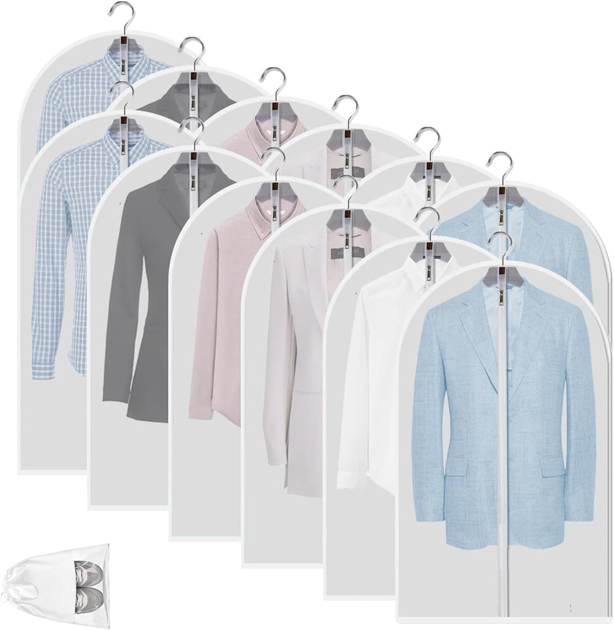 12 Clear Garment Bags for Clothes Protection - Unisex Set