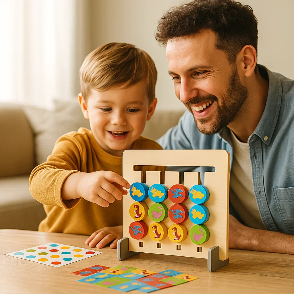 Holzspiel zur Zuordnung von Farbmustern im Montessori-Stil