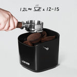 Quadratische Kaffeesatz-Klopfbox mit abnehmbarem Klopfbar und rutschfester Basis