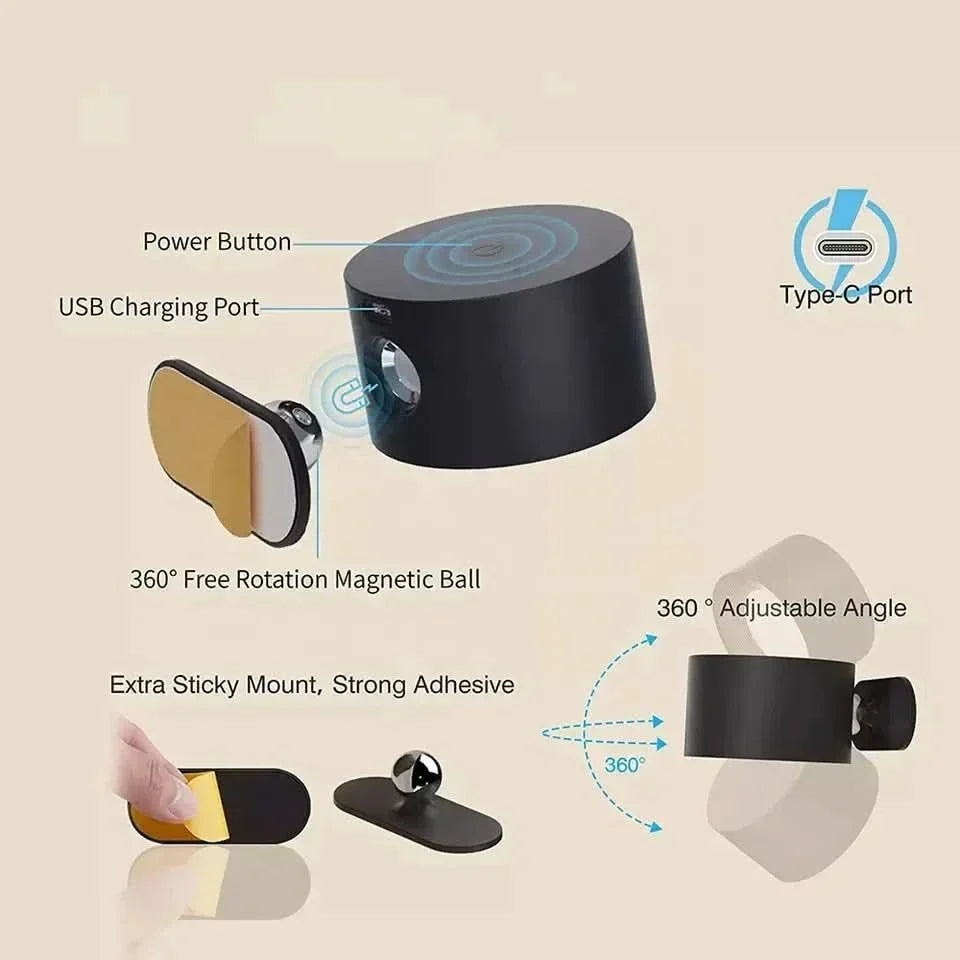 LED Wall Light with Cordless Design and Adjustable Rotation