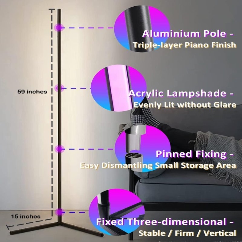 Intelligente LED-Eckstehlampe mit Fernbedienung – Farbwechselnd