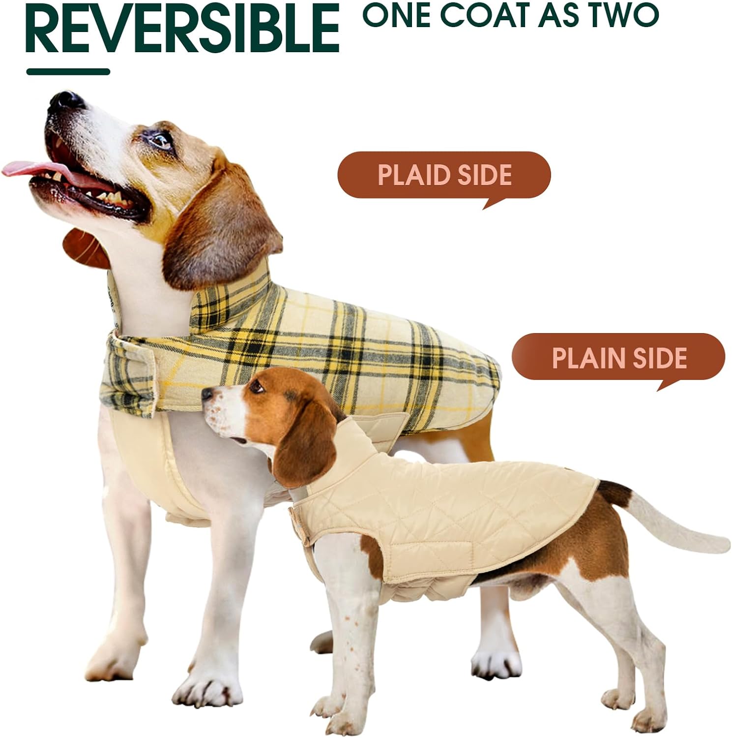 Wendbare wasserdichte Hundejacke im klassischen Karodesign