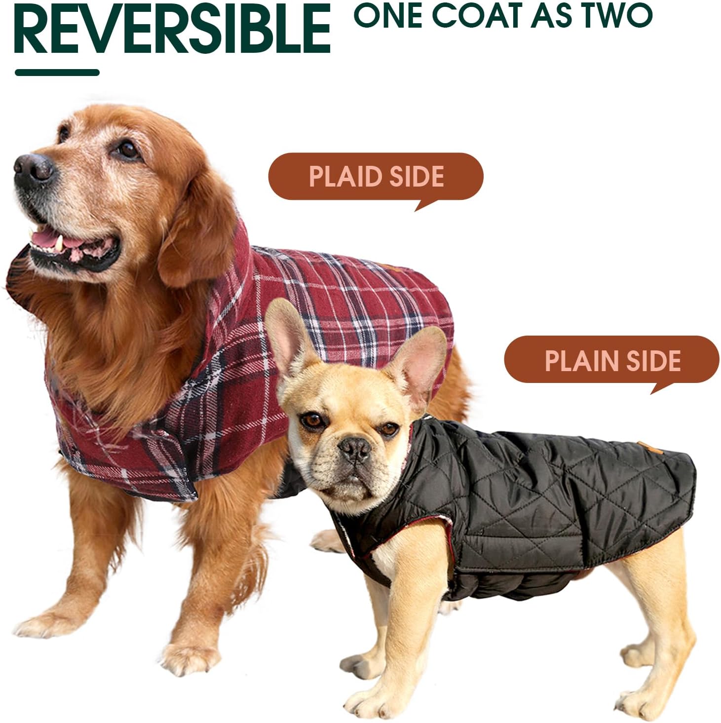 Wendbare wasserdichte Hundejacke im klassischen Karodesign